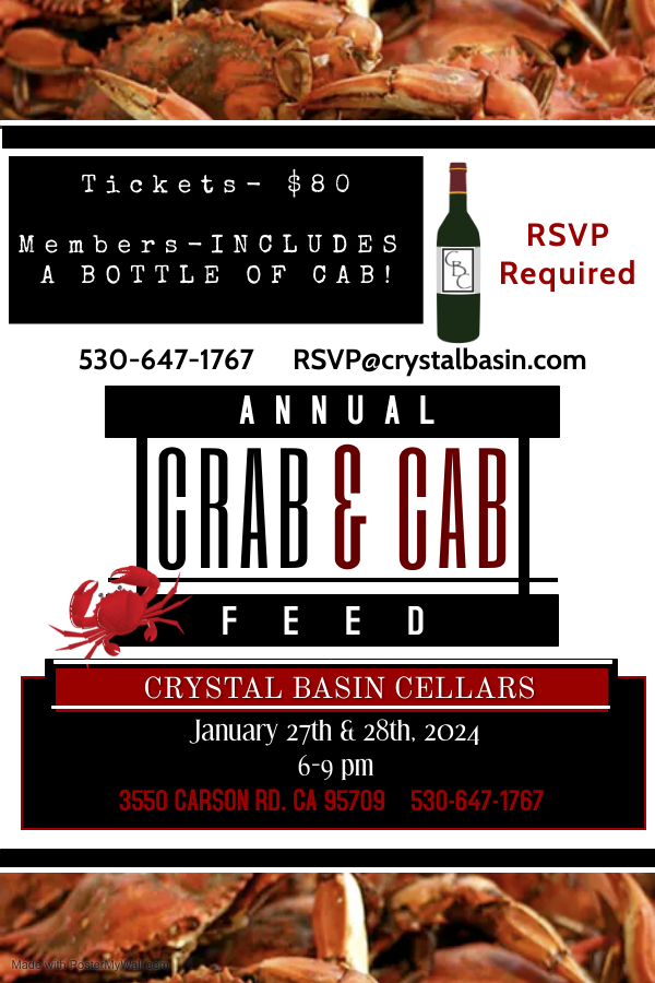 Crab & Cab Feast Winery Event El Dorado County | Crystal Basin Cellars El Dorado County