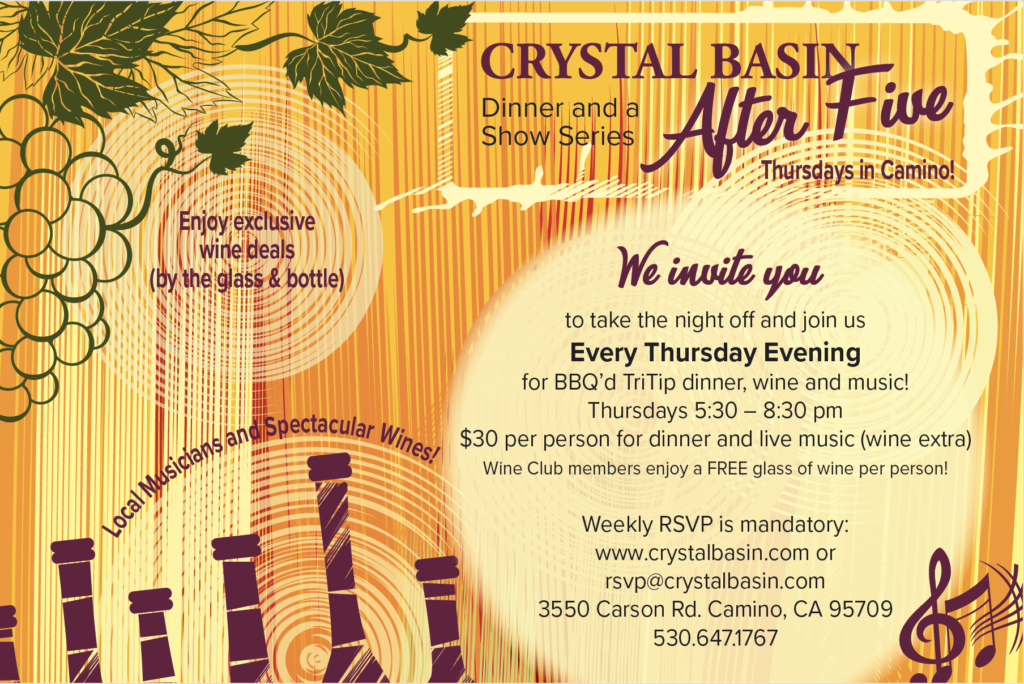 BBQ Tri-Tip Dinner on Thursdays | Crystal Basin Cellars Wine Tasting in Apple Hill