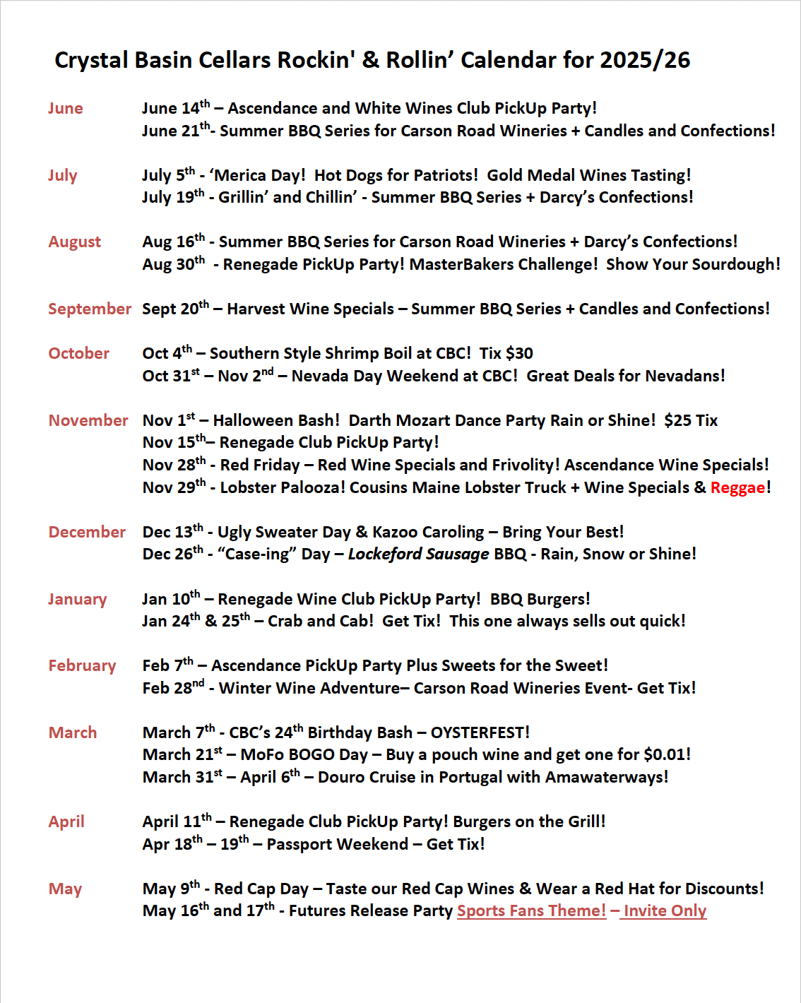Apr 25 Rolling Event Calendar | Wine Tasting Apple Hill