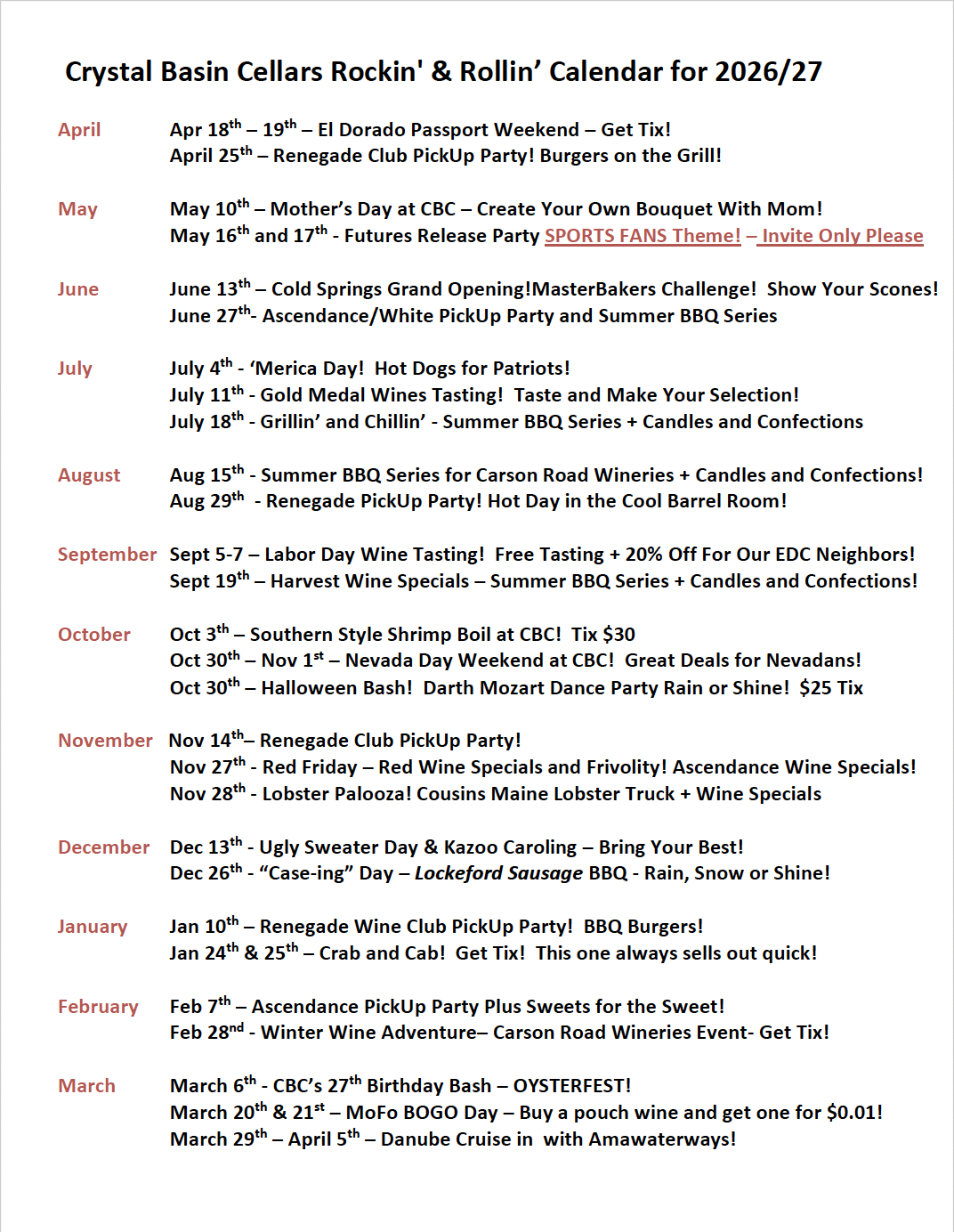 Crystal Basin Cellars Events | Wine Tasting in El Dorado County